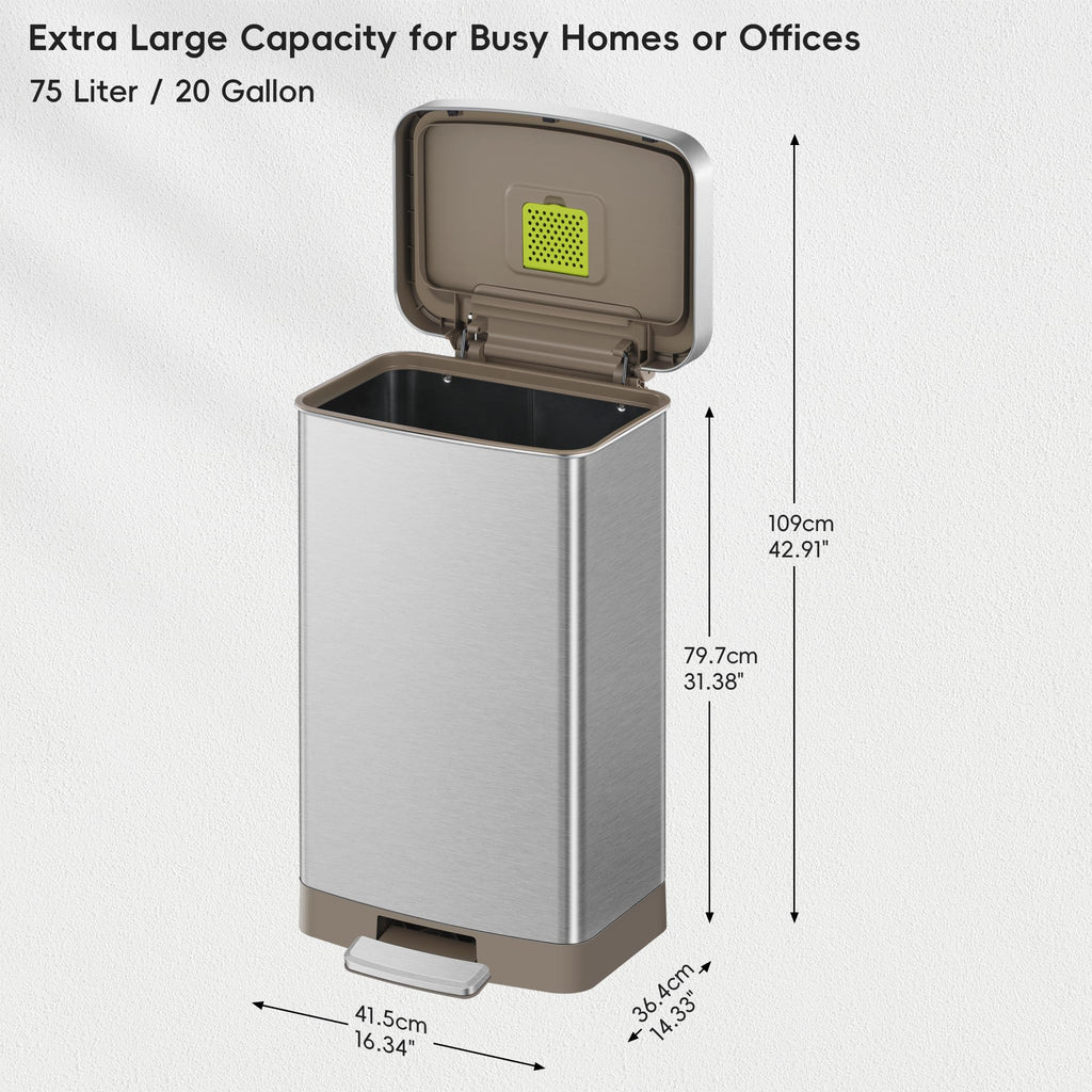 Matte Stainless 75 Liter 20 Gallon Step Trash Can A10474