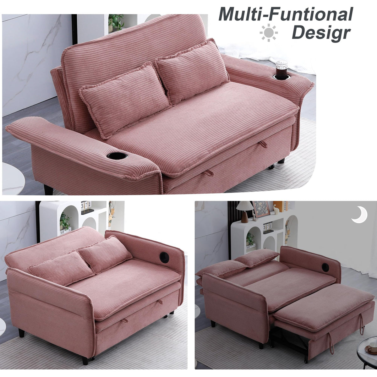 Pink Convertible Sleeper Sofa Bed R68530