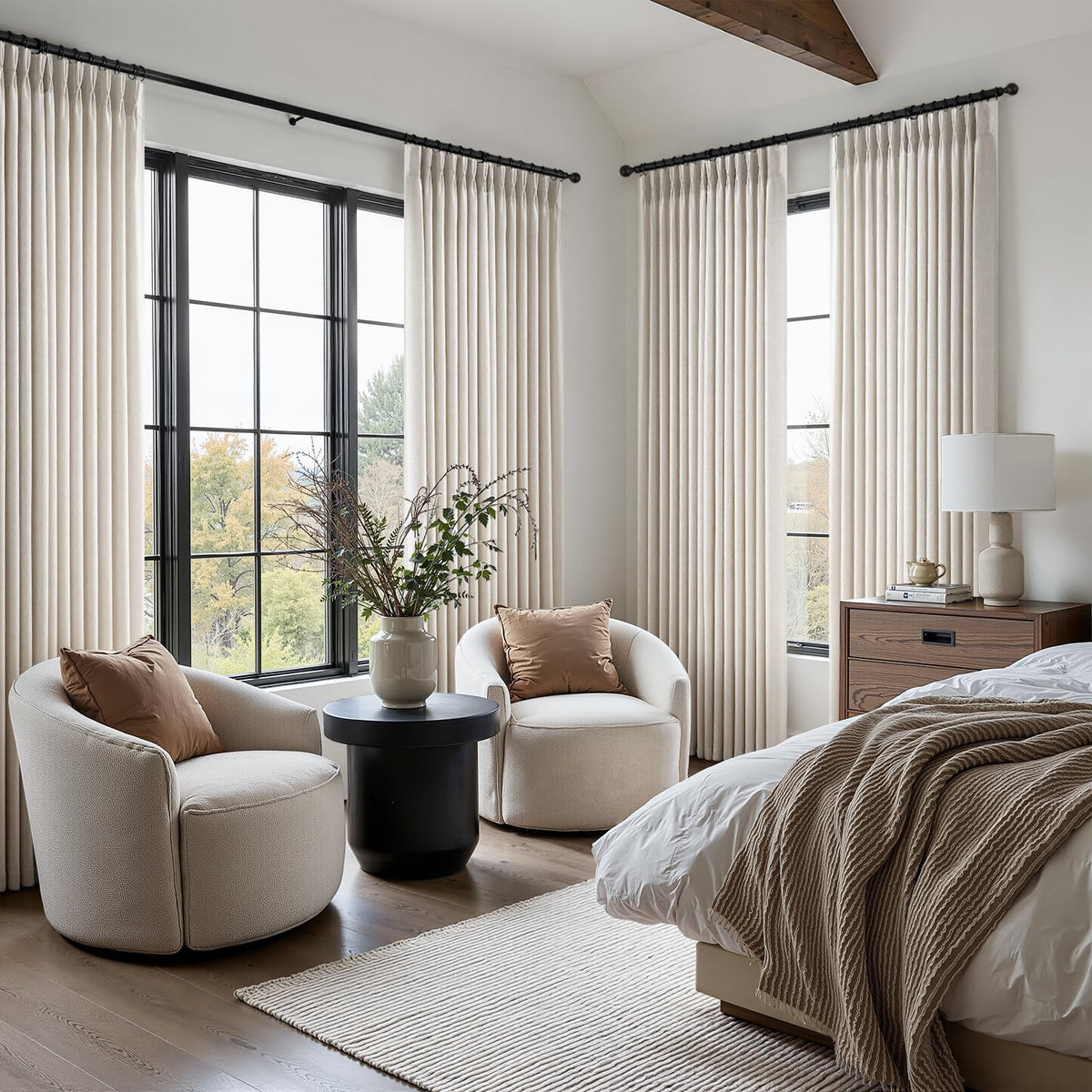 Oatmeal Linen Curtains 108 Inches Long Semi Sheer Pinch Pleated 2 Panels R238