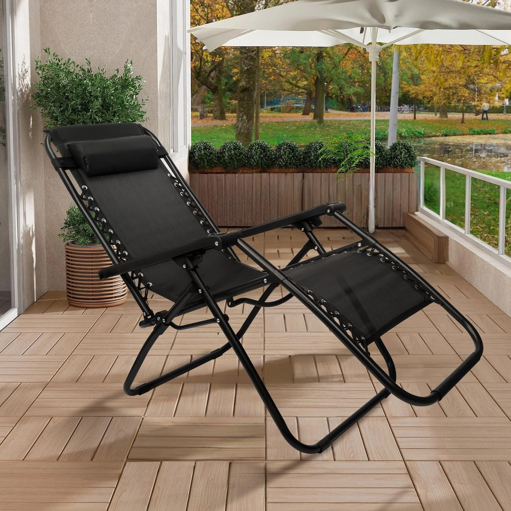 Set of 2 Adjustable Steel Mesh Zero Gravity Lounge Chair Recliners F43532
