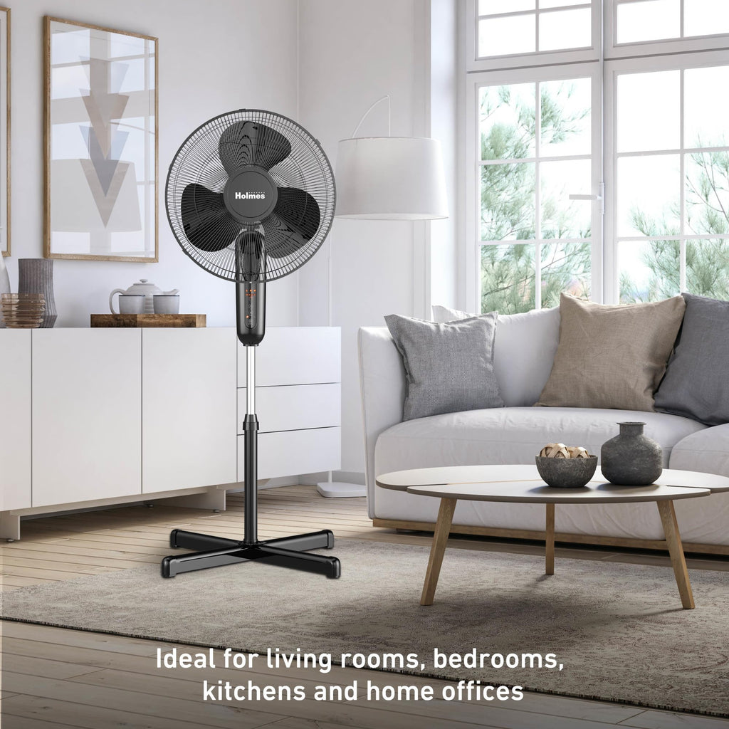 16" Digital Stand Fan, 80° Oscillation, 3 Speeds, Remote Control, Black P482370