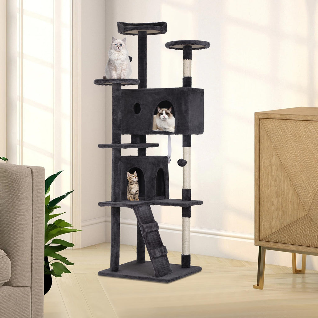 70 Inch Dark Grey Cat Tree Tower with Scratching Post F18388