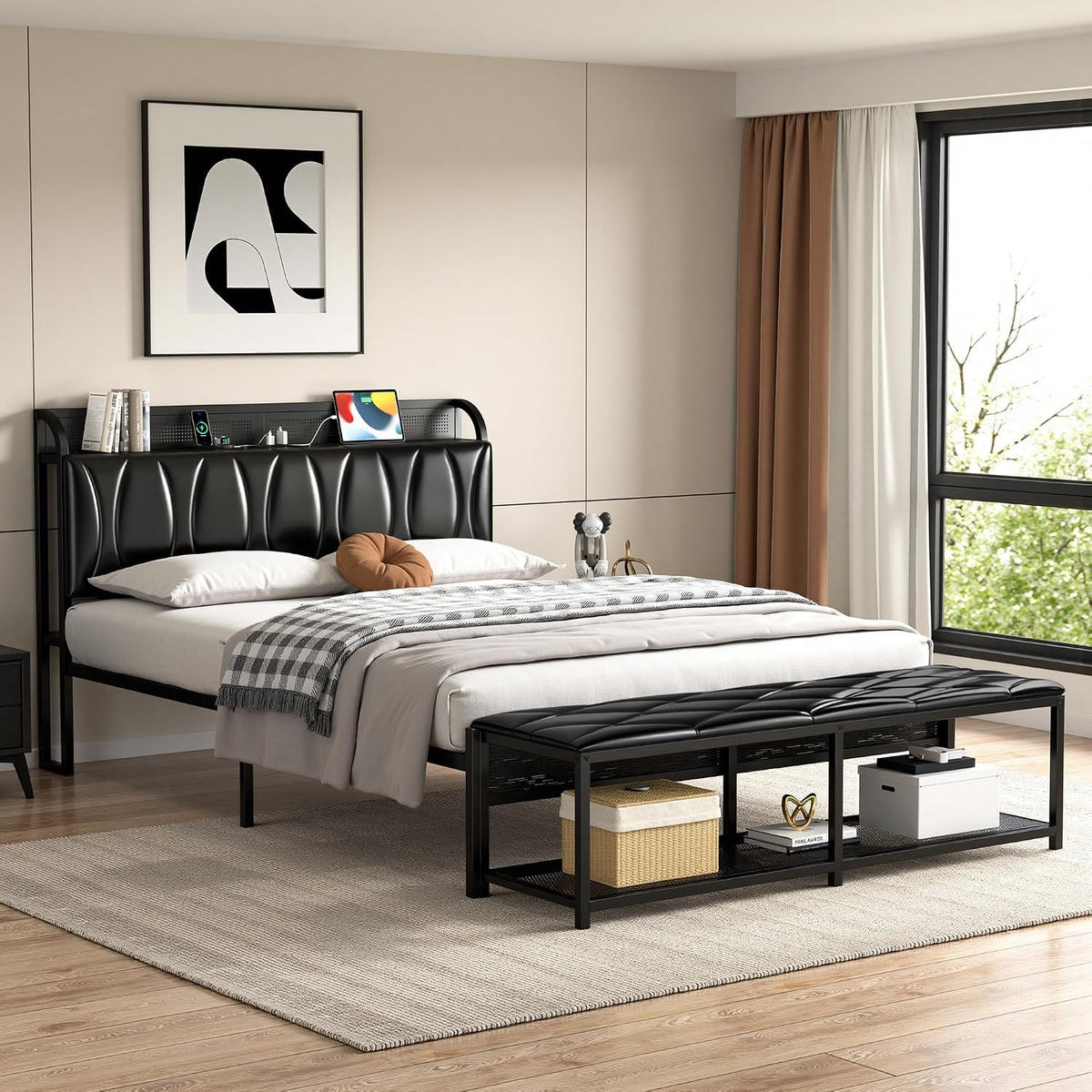 Black Full Size Upholstered Bed Frame with Storage D983988
