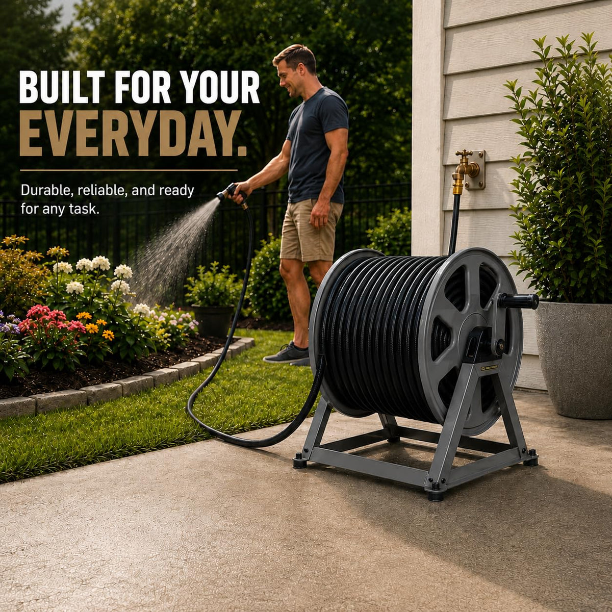 200ft Heavy Duty Metal Floor and Wall Mounted Hose Reel P861741