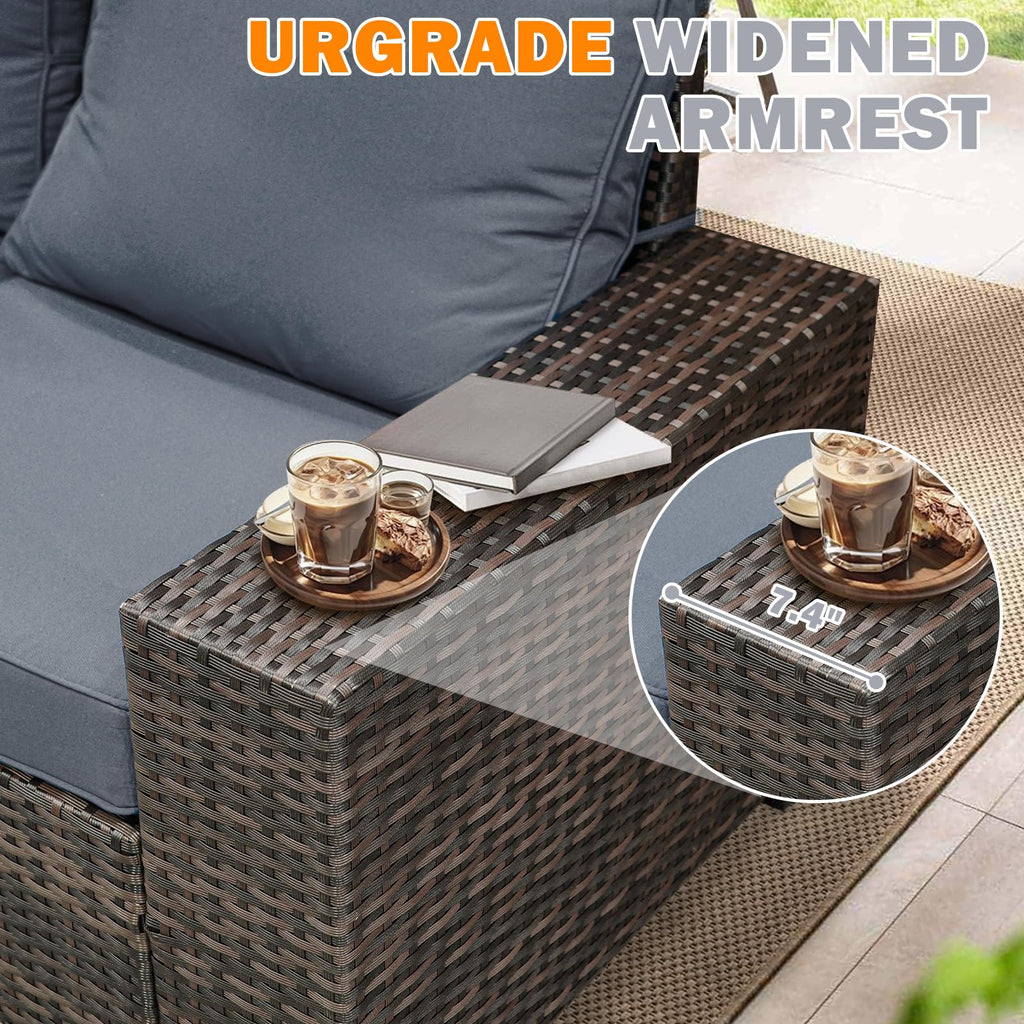 5 Pieces Wicker PE Rattan Patio Furniture Set with Cushion & Coffee Table, Grey E52578
