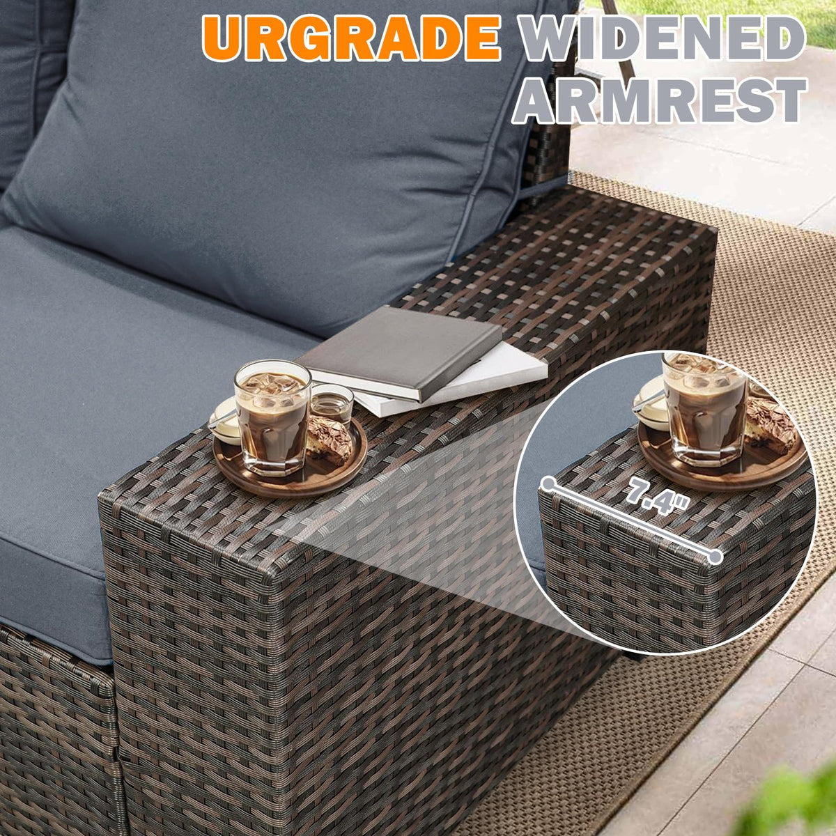 5 Pieces Wicker PE Rattan Patio Furniture Set with Cushion & Coffee Table, Grey E52578