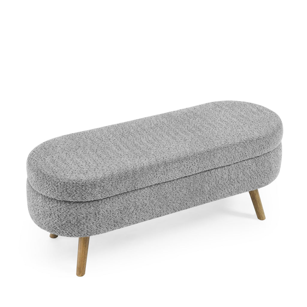 Oval Storage Bench with Rubber Wood Legs Gray Q84507