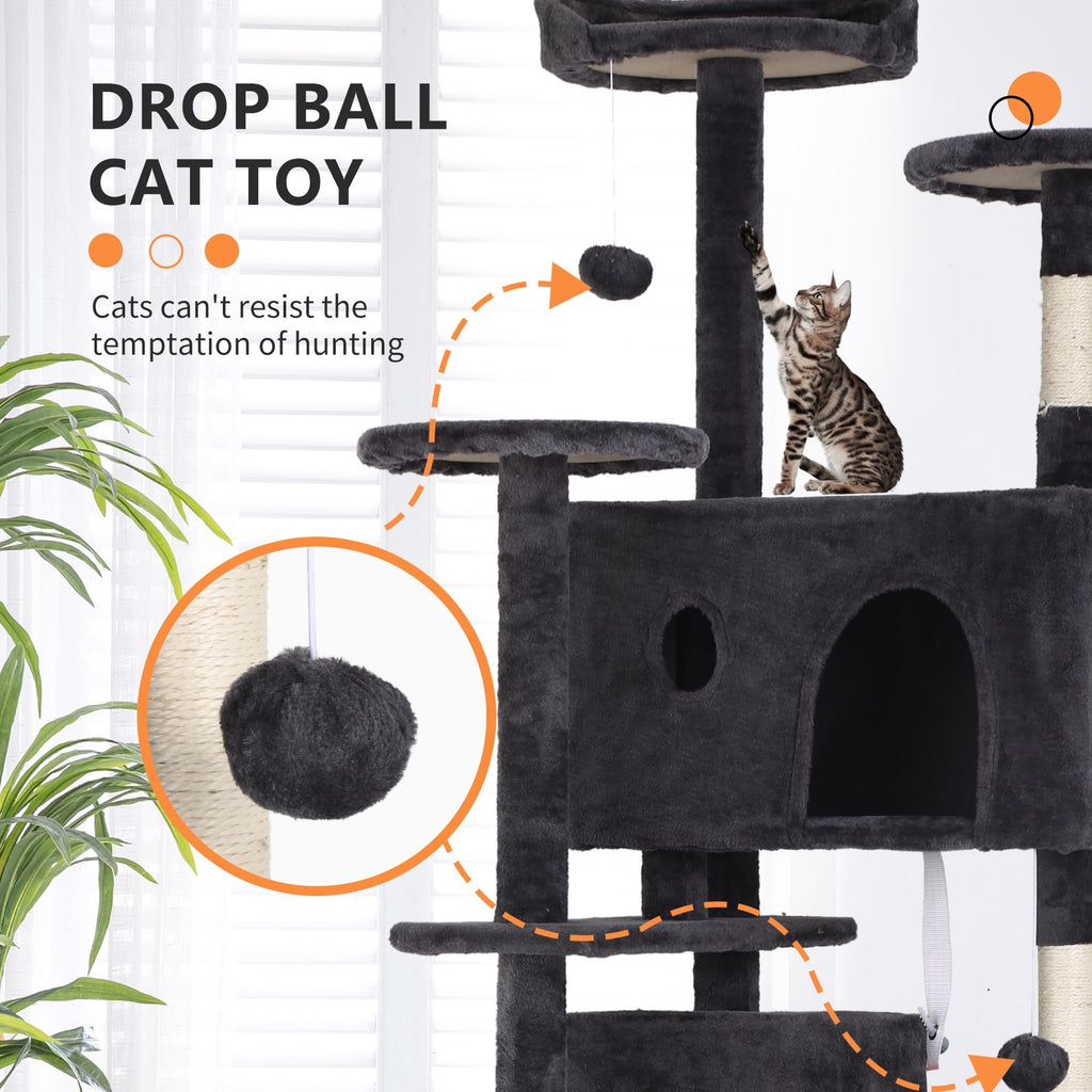70 Inch Dark Grey Cat Tree Tower with Scratching Post F18388