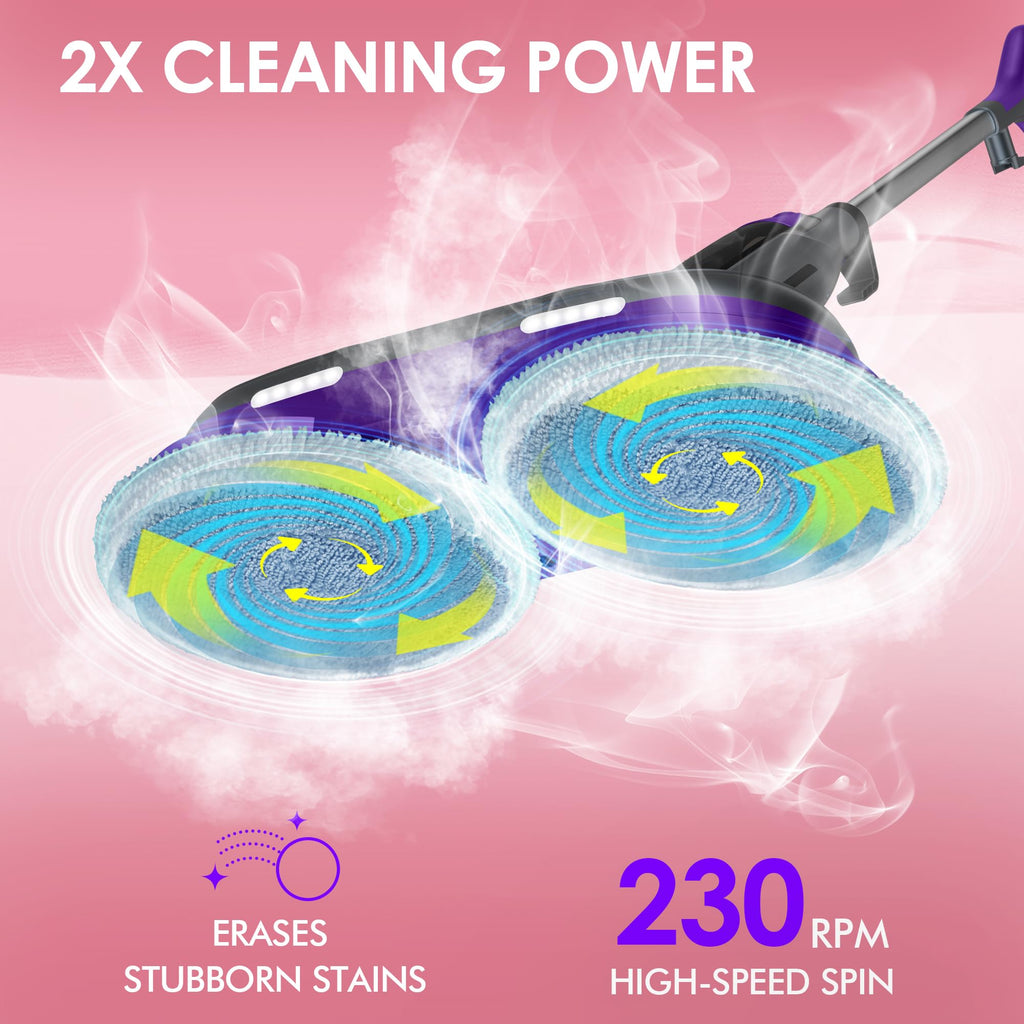 Rotating Scrub & Steam Mop with 6 Scrub Pads V806