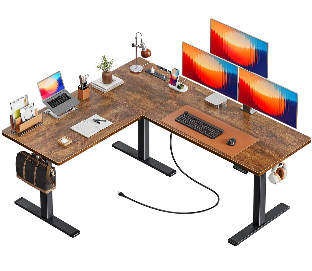 63 x 55 Inch L Shaped Standing Desk with Power Outlets B139
