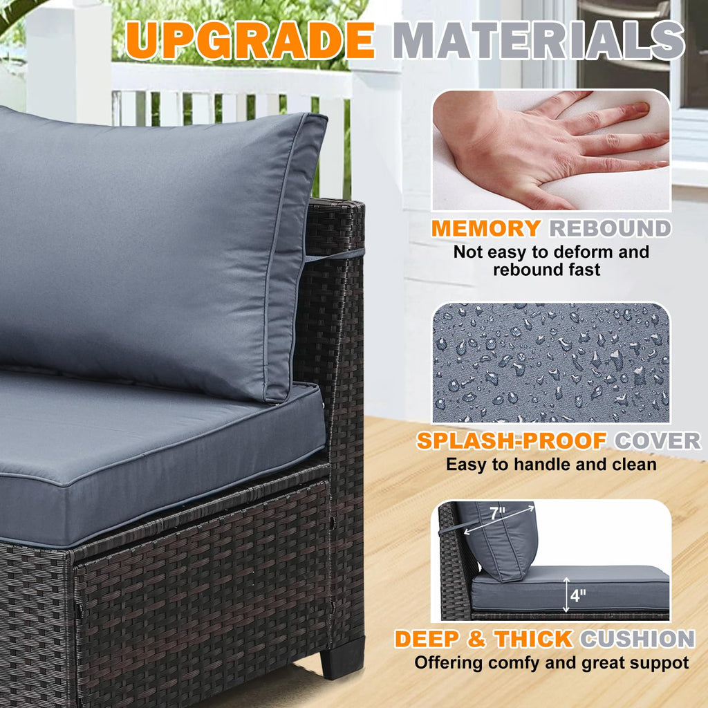 5 Pieces Wicker PE Rattan Patio Furniture Set with Cushion & Coffee Table, Grey E52578