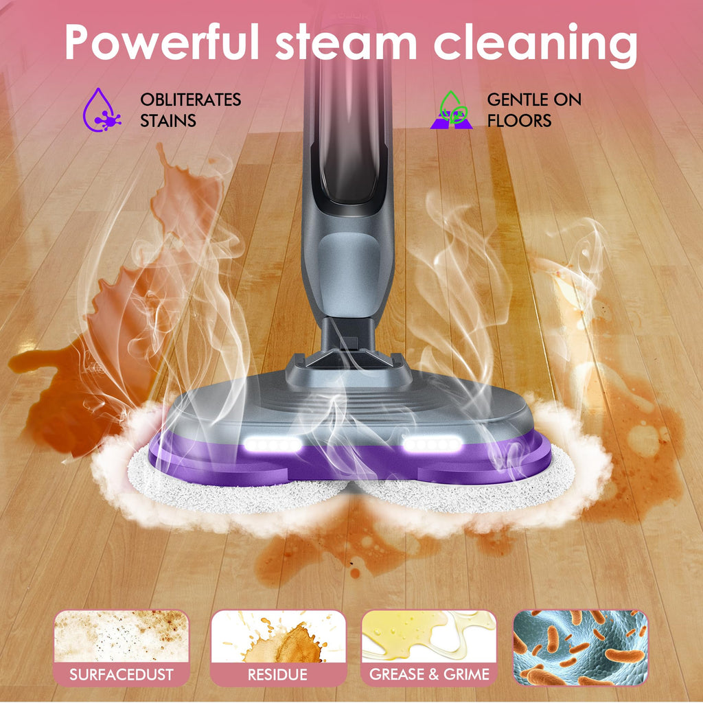 Rotating Scrub & Steam Mop with 6 Scrub Pads V806