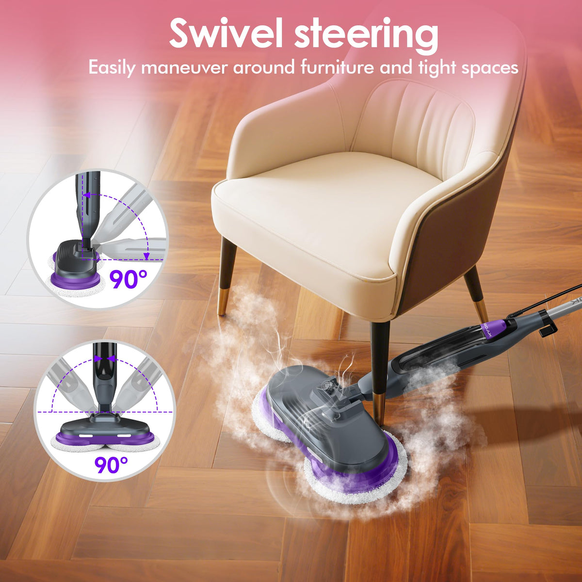 Rotating Scrub & Steam Mop with 6 Scrub Pads V806