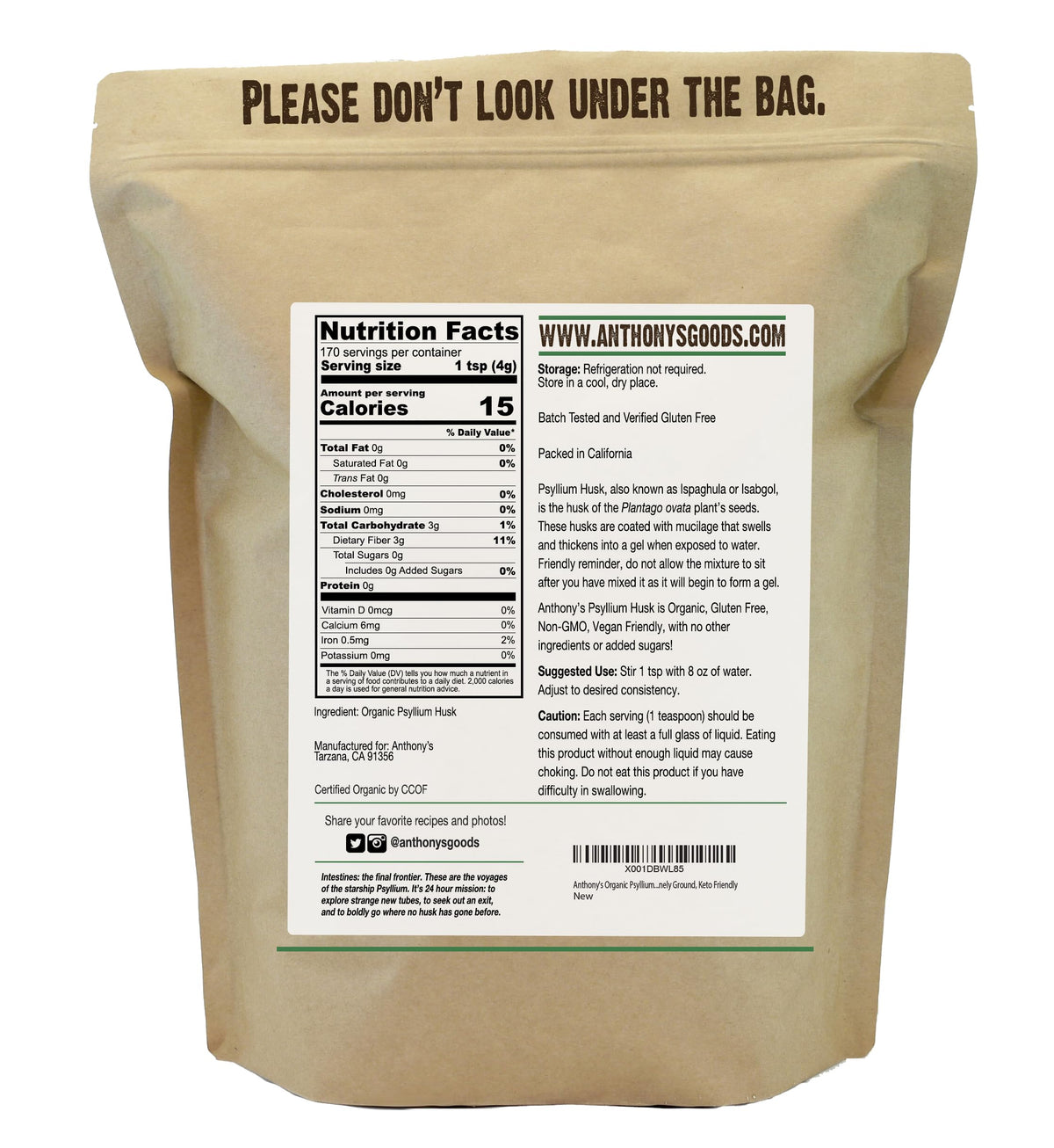 Organic Psyllium Husk Powder, 1.5 lb, Gluten Free, Non GMO Z4167