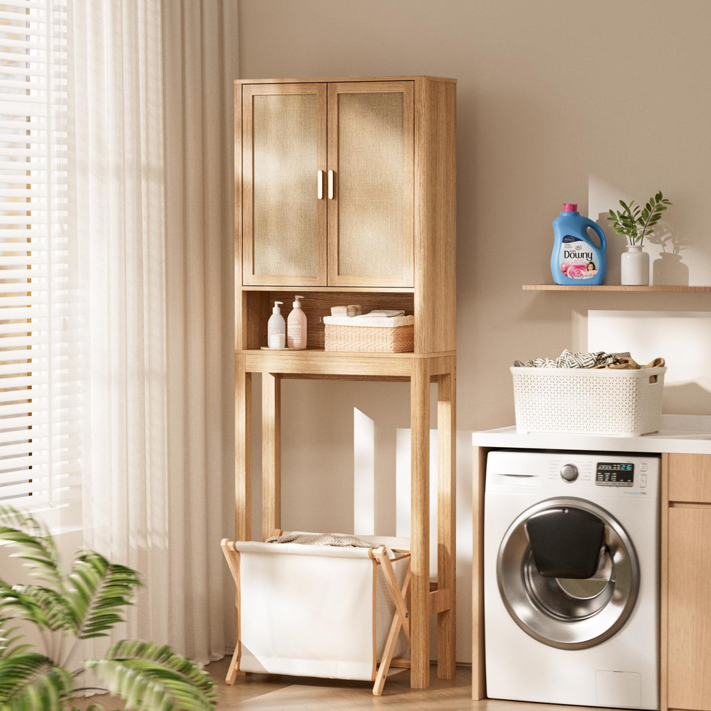 Over the Toilet Storage Cabinet with Rattan Doors S6020