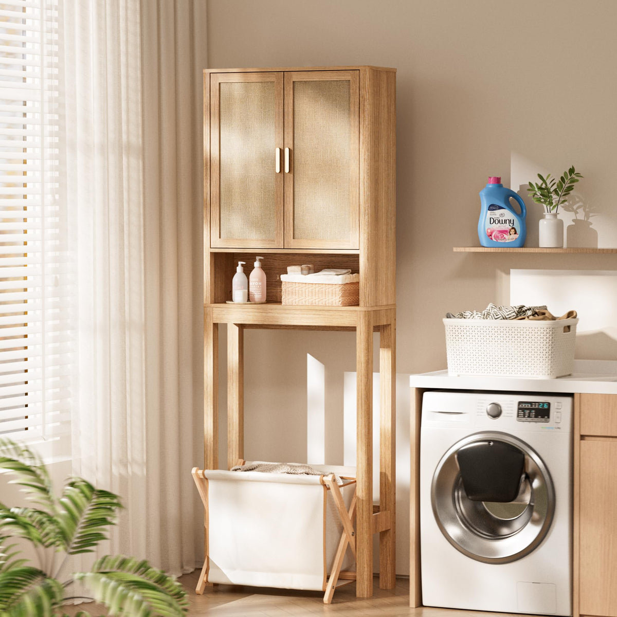 Over the Toilet Storage Cabinet with Rattan Doors S6020
