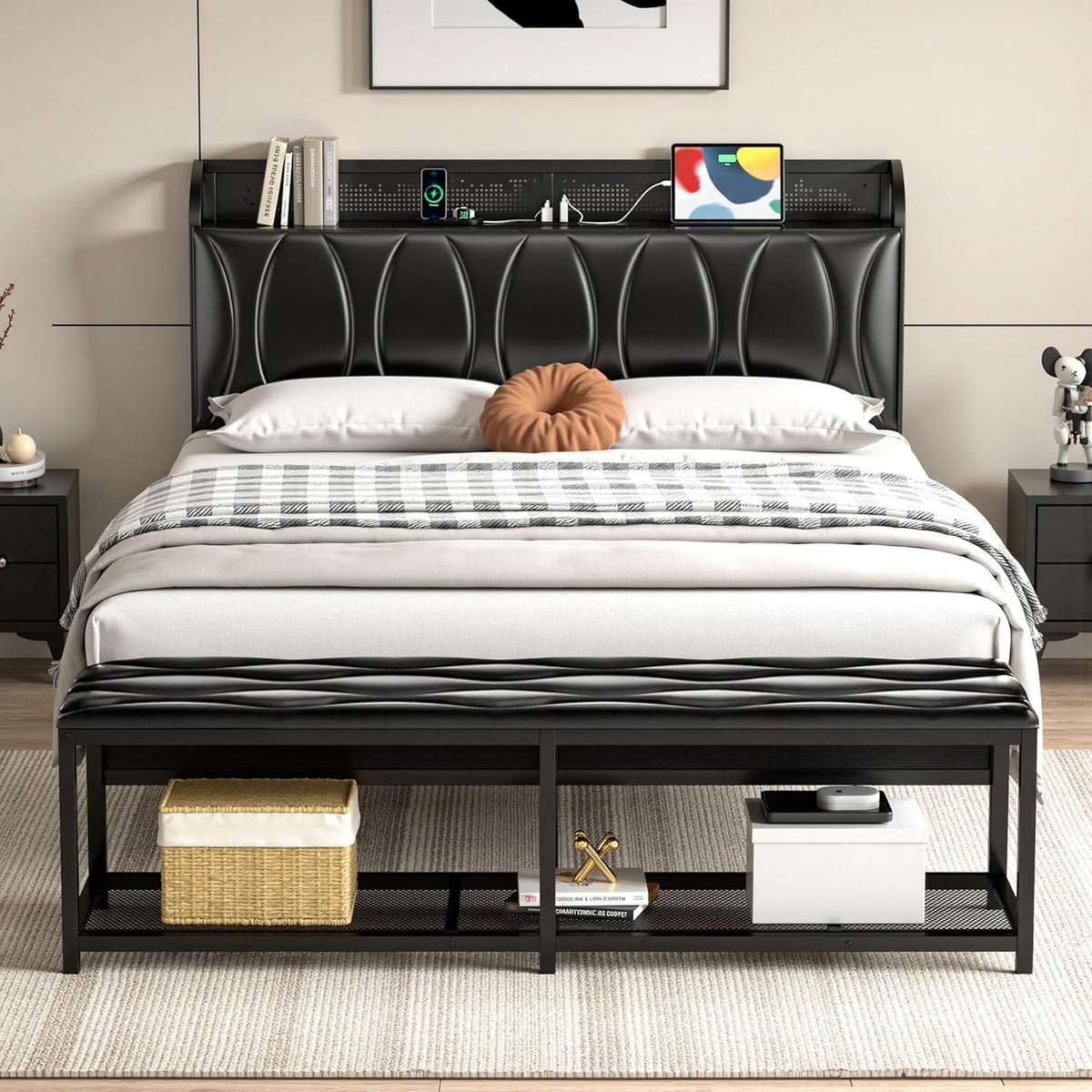 Black Full Size Upholstered Bed Frame with Storage D983988