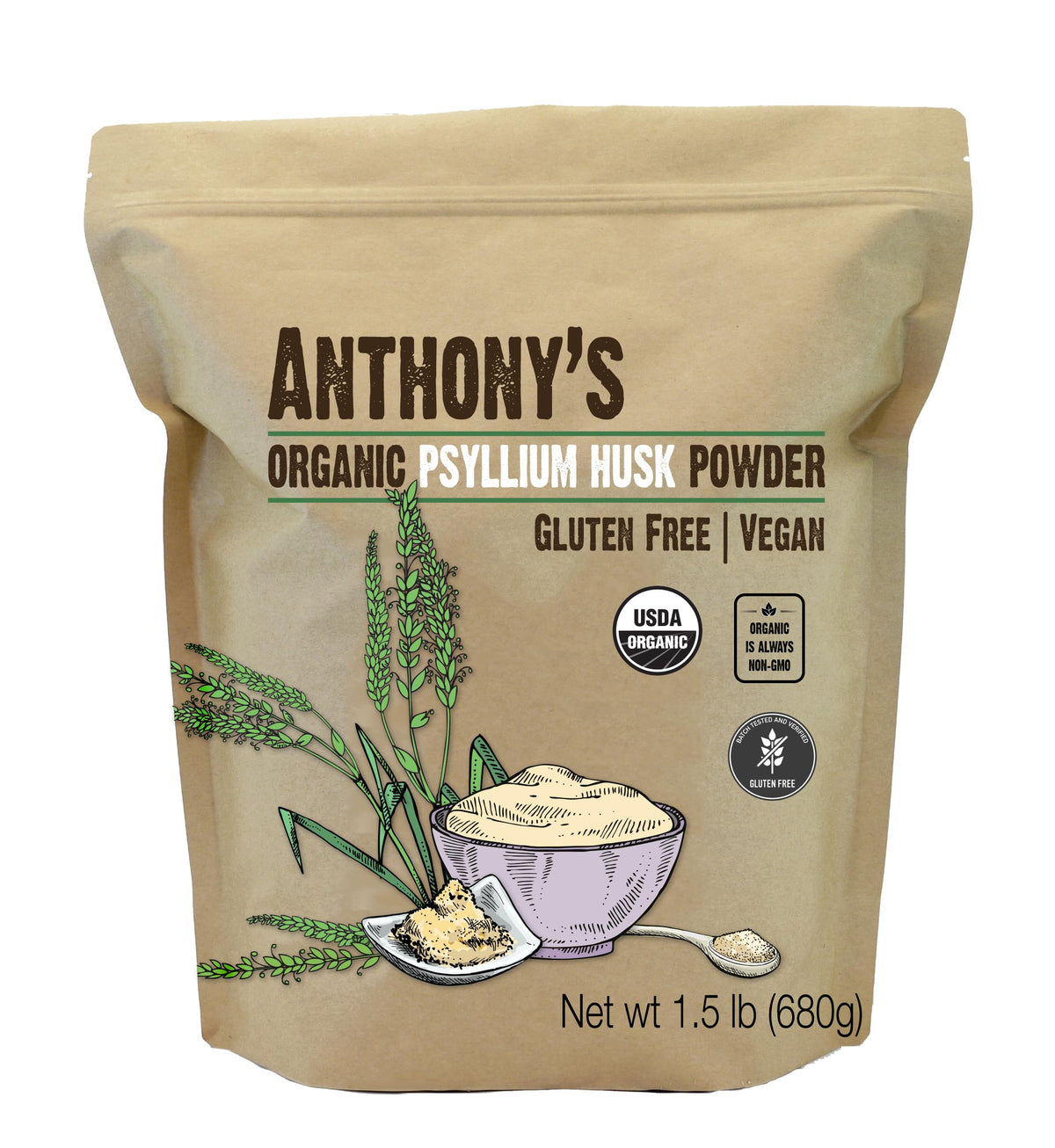 Organic Psyllium Husk Powder, 1.5 lb, Gluten Free, Non GMO Z4167