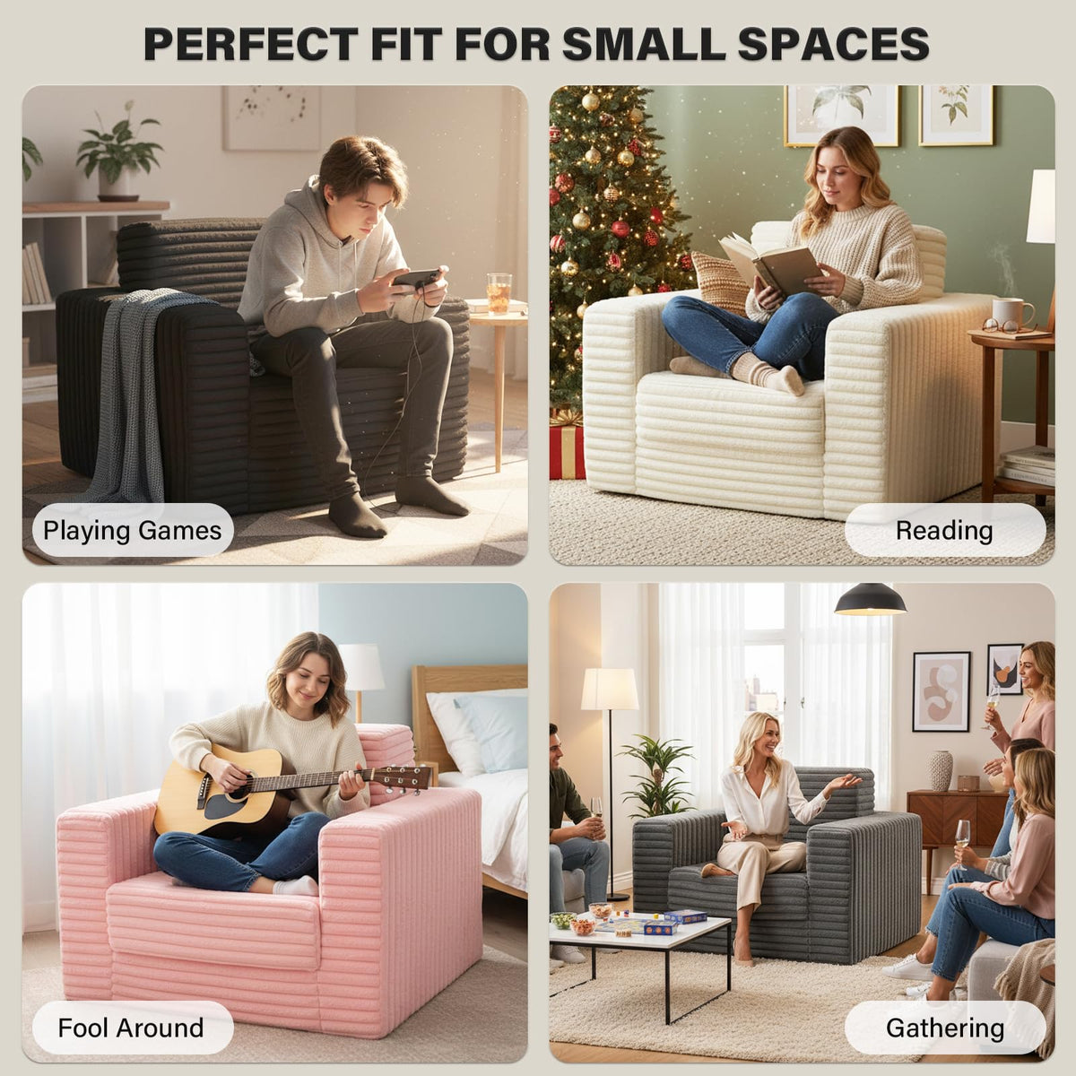 Pink Folding Sofa Bed with Ottoman E467