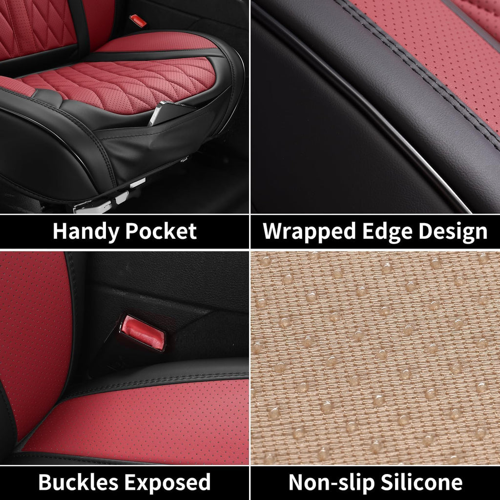 Red Black Leather Car Seat Covers Full Set T205