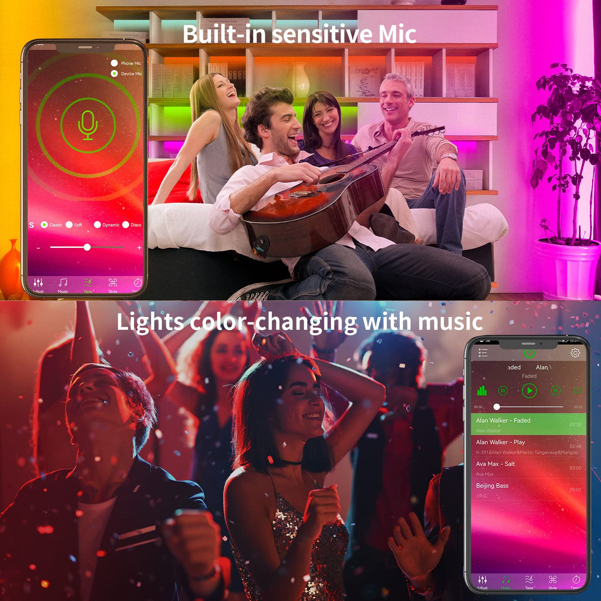 100ft RGB Music Sync Color Changing Led Strip Lights J953