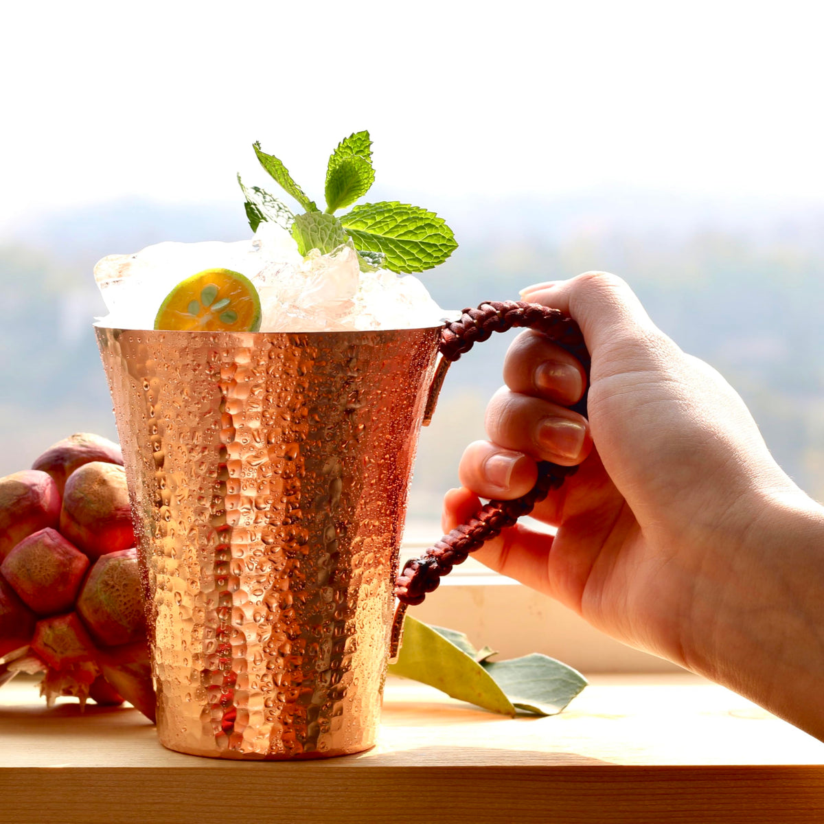 Copper Hand Hammered Ice Tea Cup with Handle 15 OZ U972