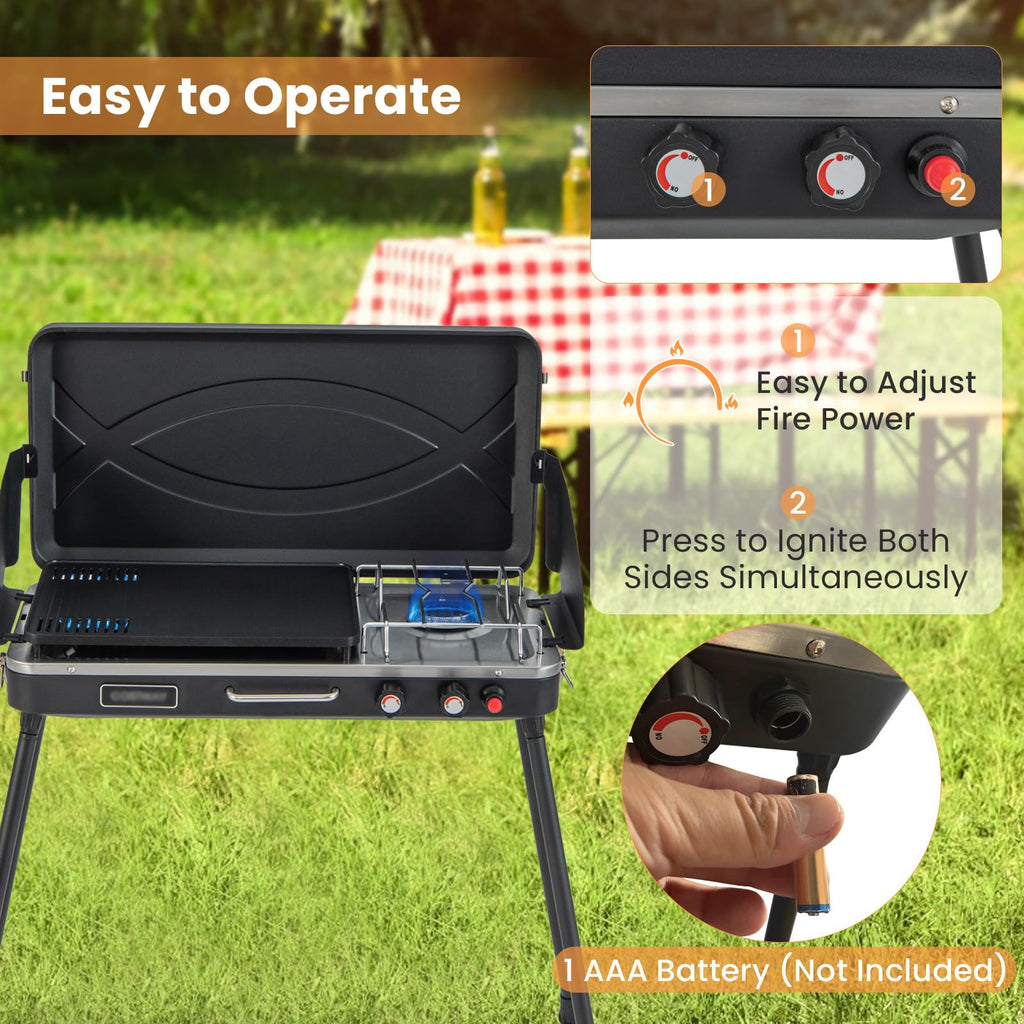 2-Burner Camping Stove with Removable Leg Stand T56598