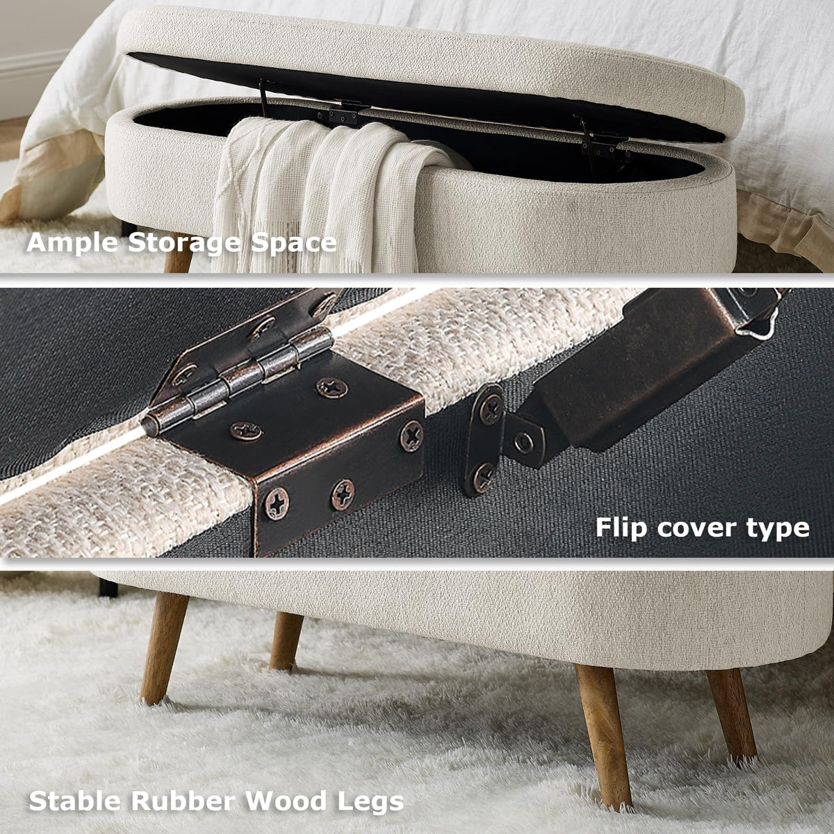Oval Storage Bench Linen Fabric P355584