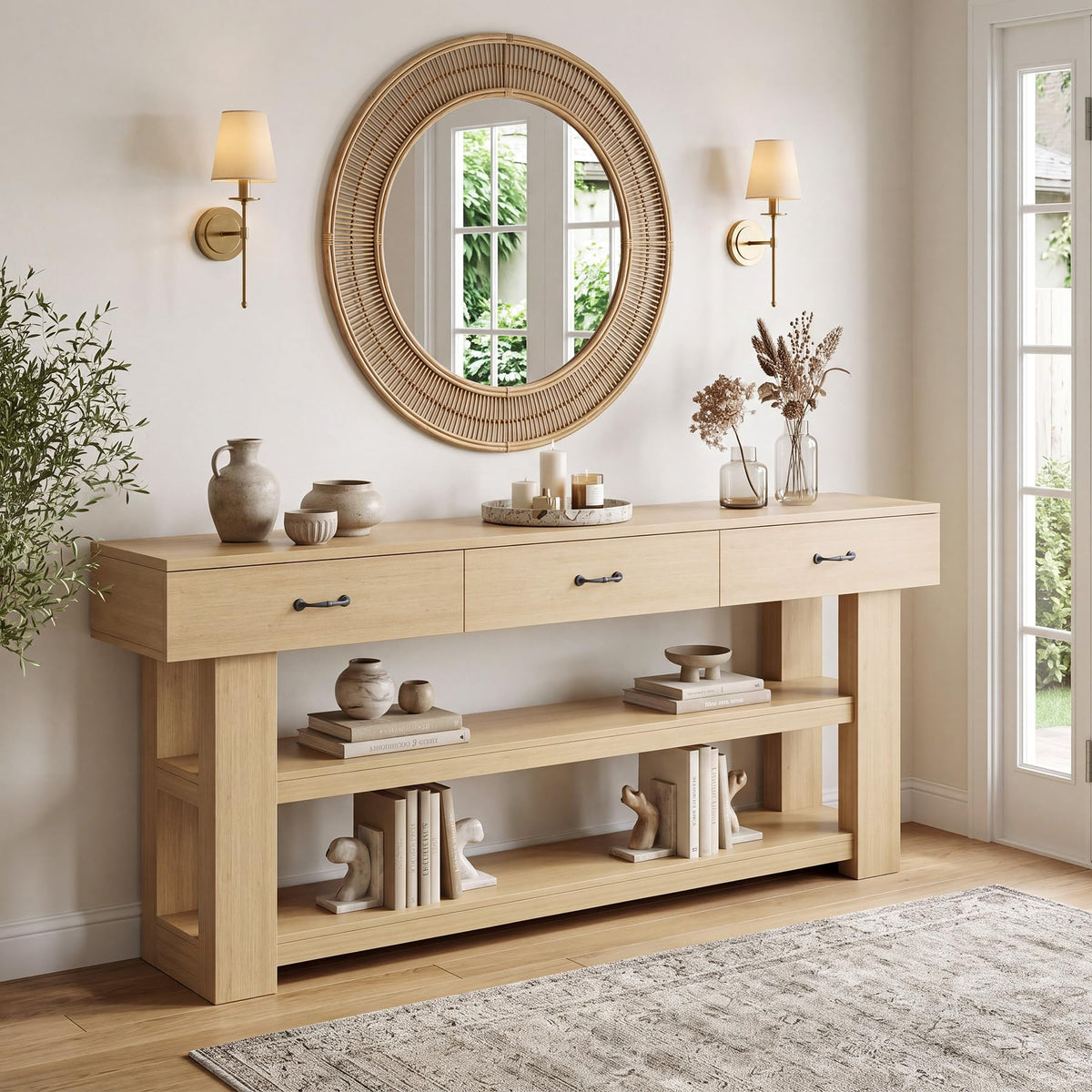 Oak Console Table with Drawers S6456