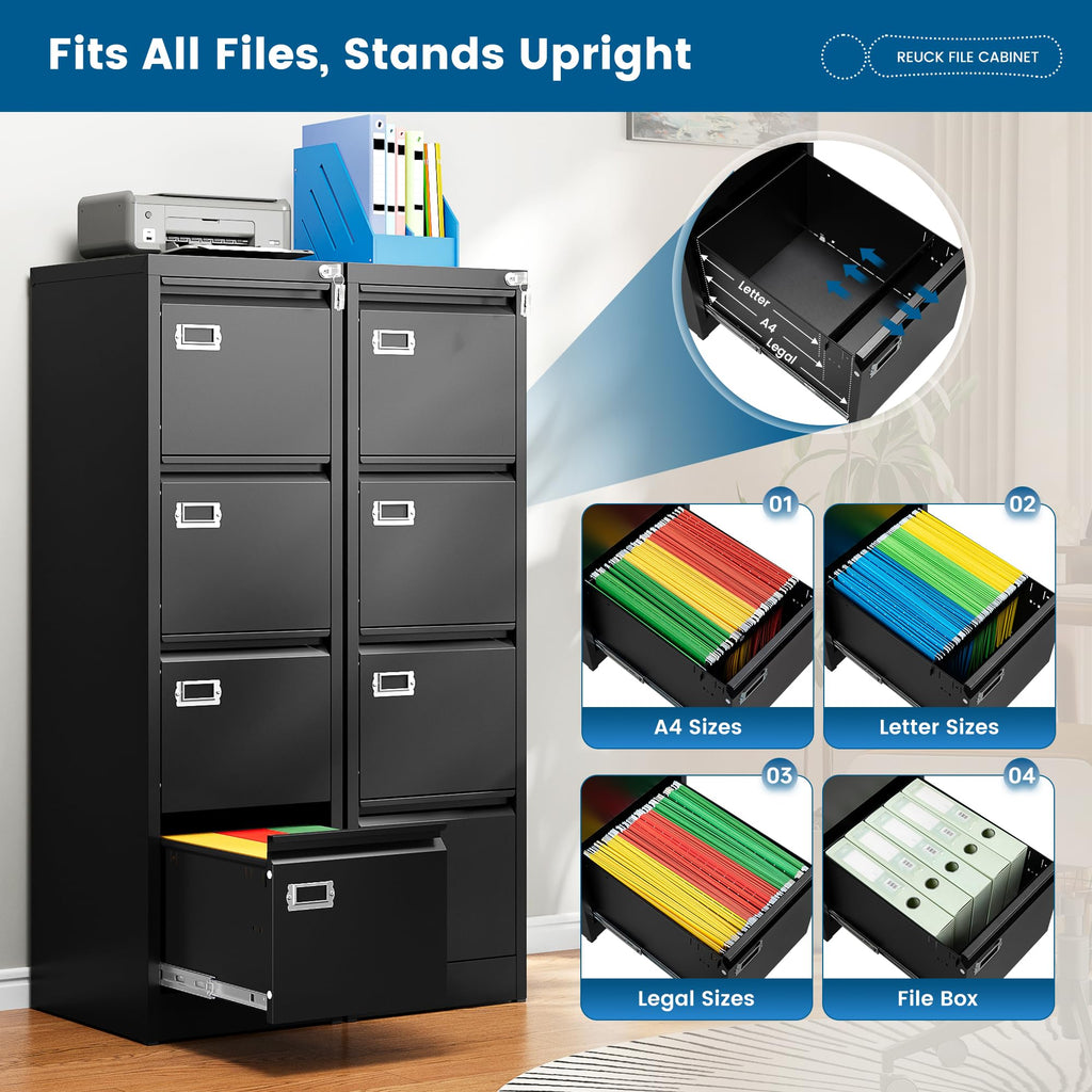 Black 4 Drawer Metal File Cabinet with Lock F17496