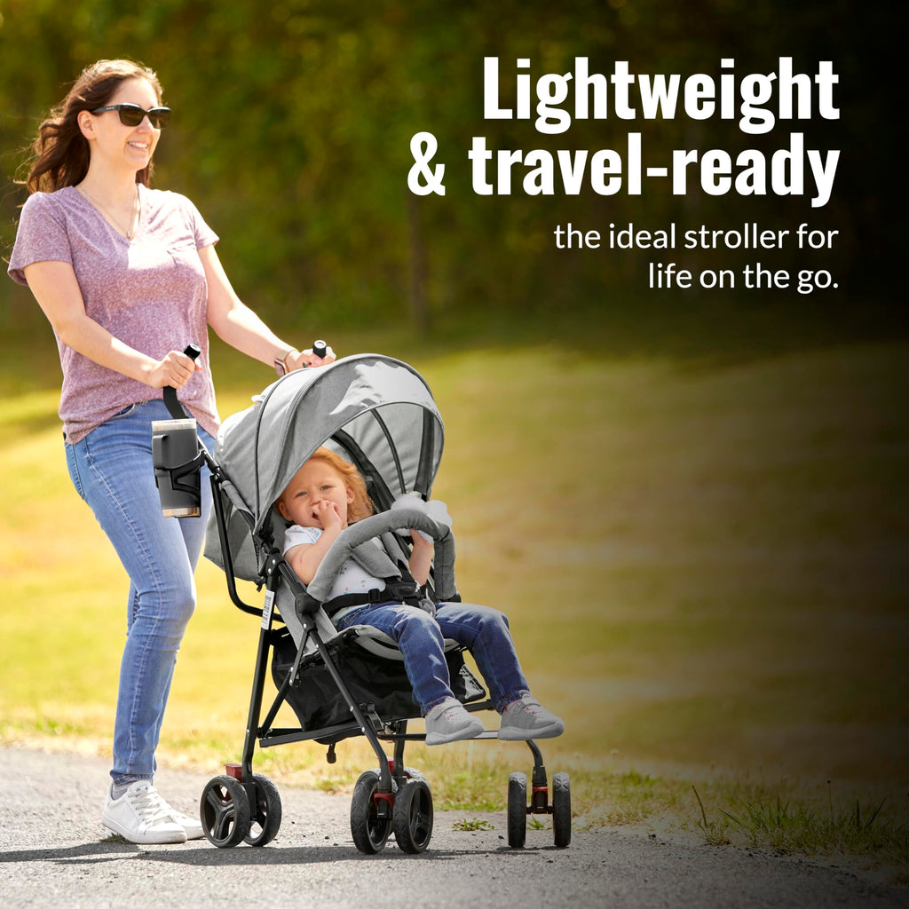Light Gray Lightweight Baby Stroller with Compact Fold and Canopy S573