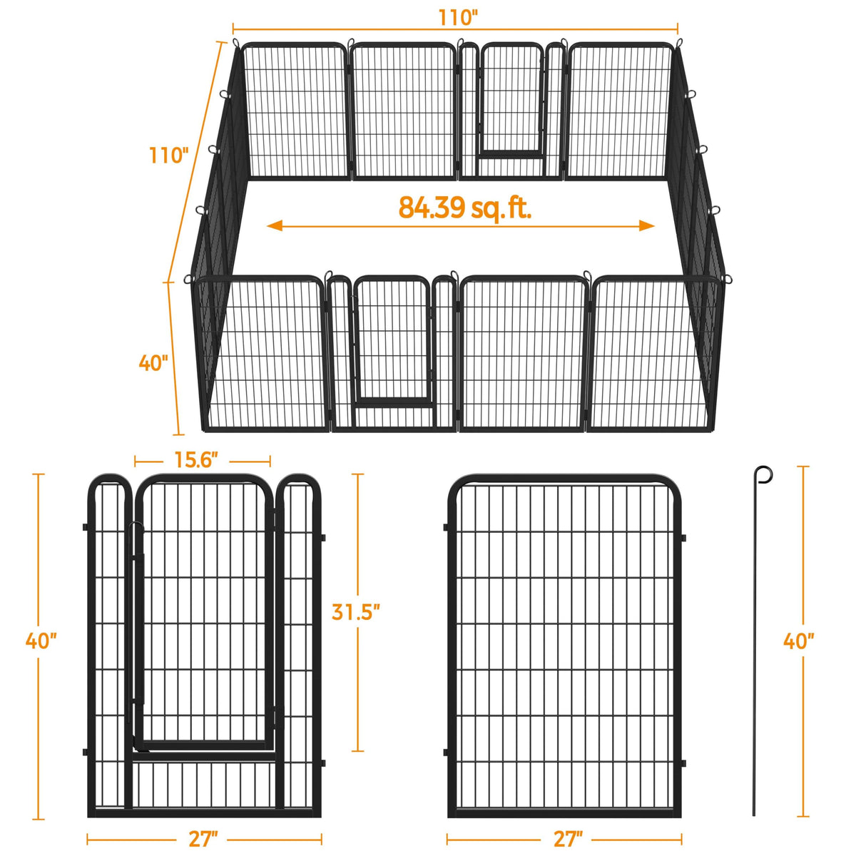 40 Inch 16 Panels Dog Playpen P150