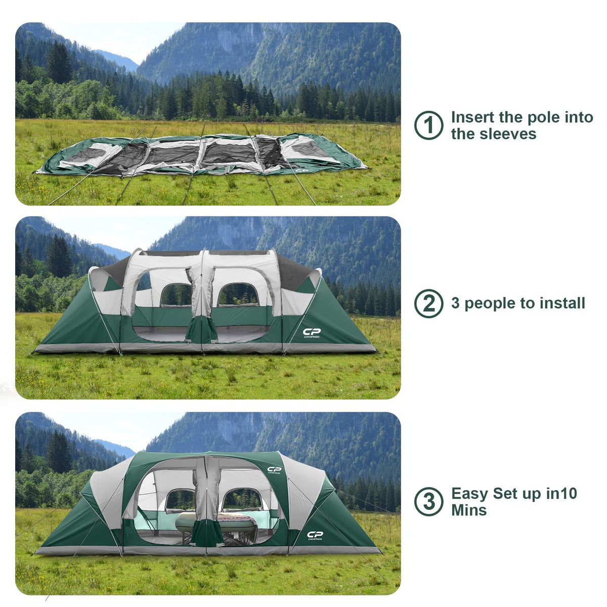 12 Person 3-Room Waterproof Camping Tent H813893