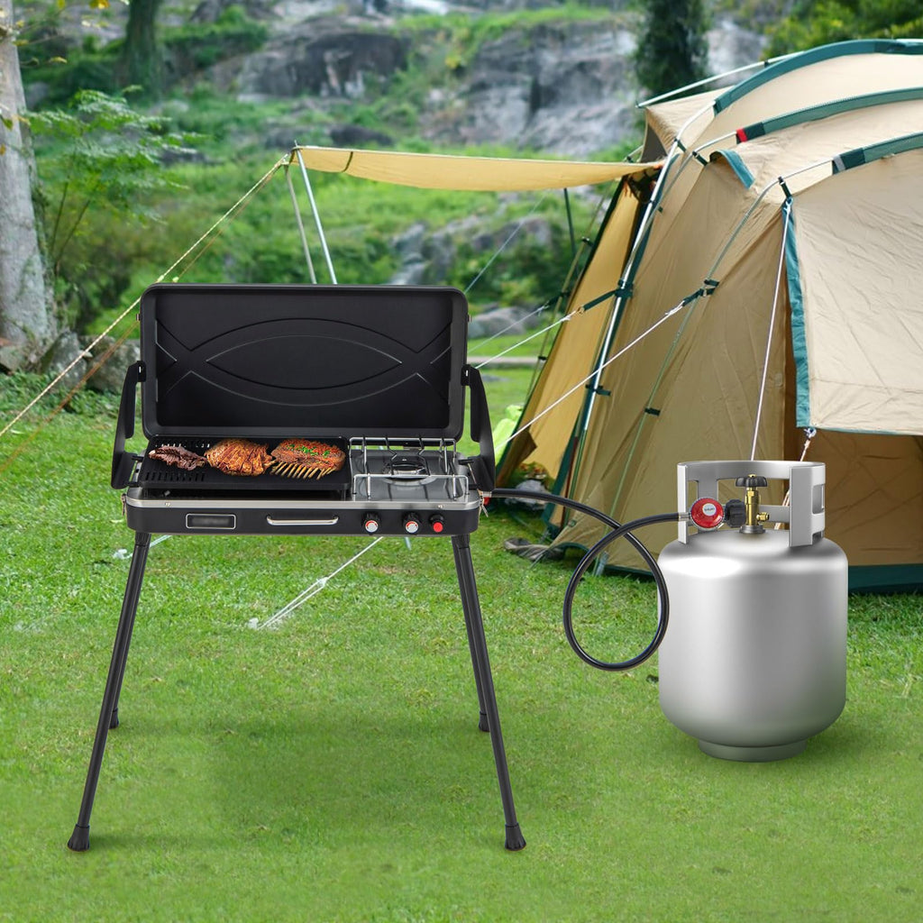 2-Burner Camping Stove with Removable Leg Stand T56598