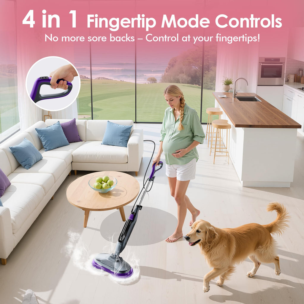 Rotating Scrub & Steam Mop with 6 Scrub Pads V806