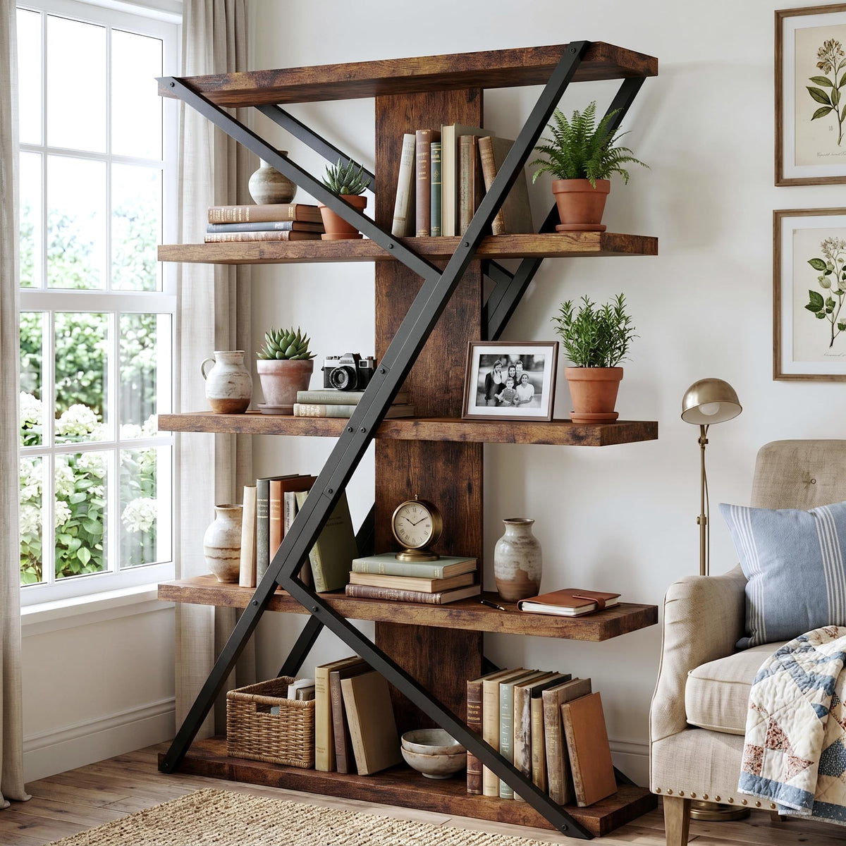5-Tier Wood and Metal Bookshelf V764289