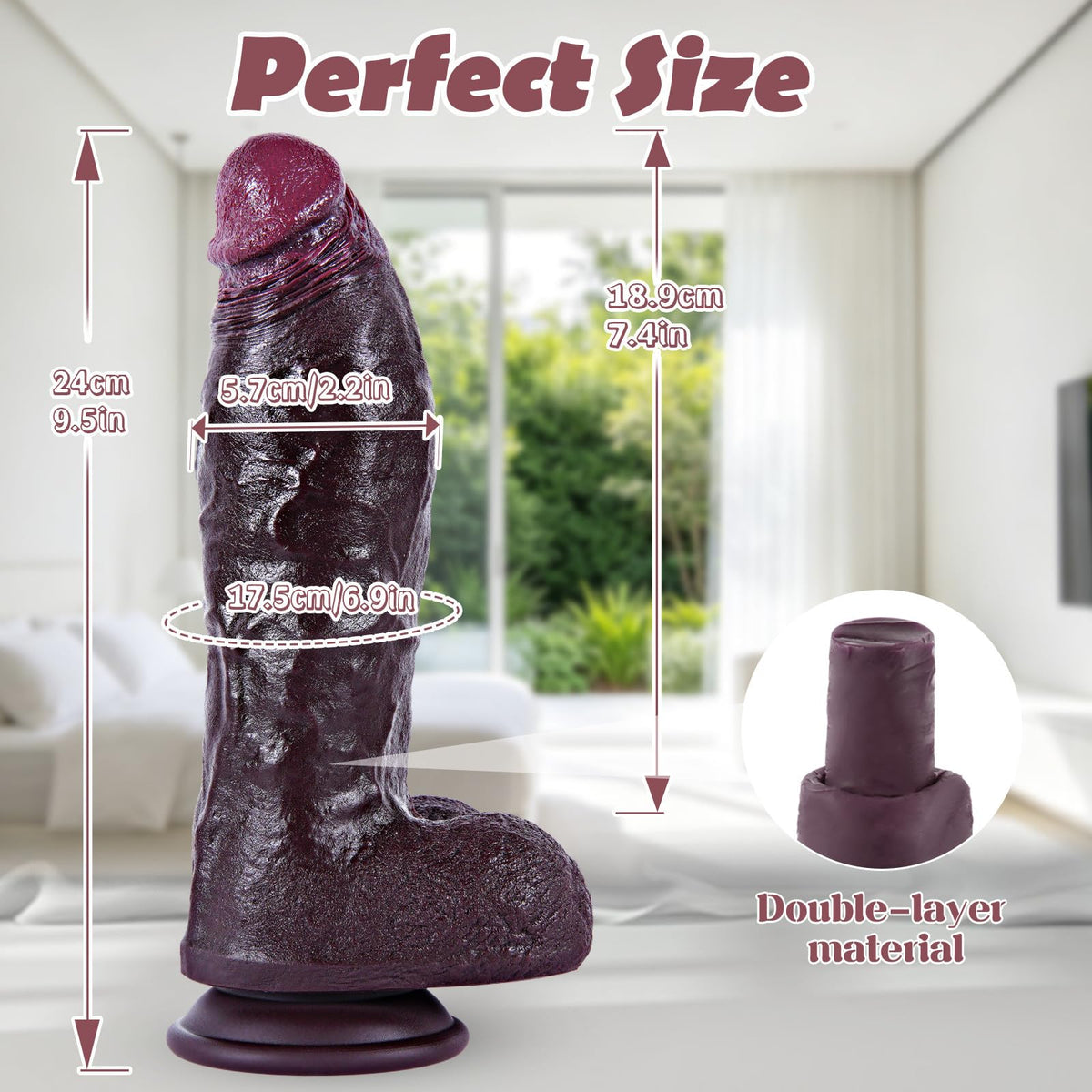 9.7" Dual Density Black Dildo with Suction Cup W86692