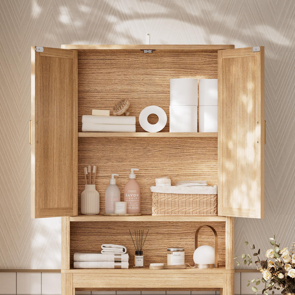 Over the Toilet Storage Cabinet with Rattan Doors S6020