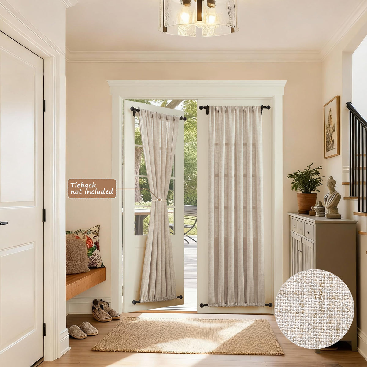 Linen Semi Sheer Door Curtain, 25 x 72 Inches, Natural, 1 Panel H401