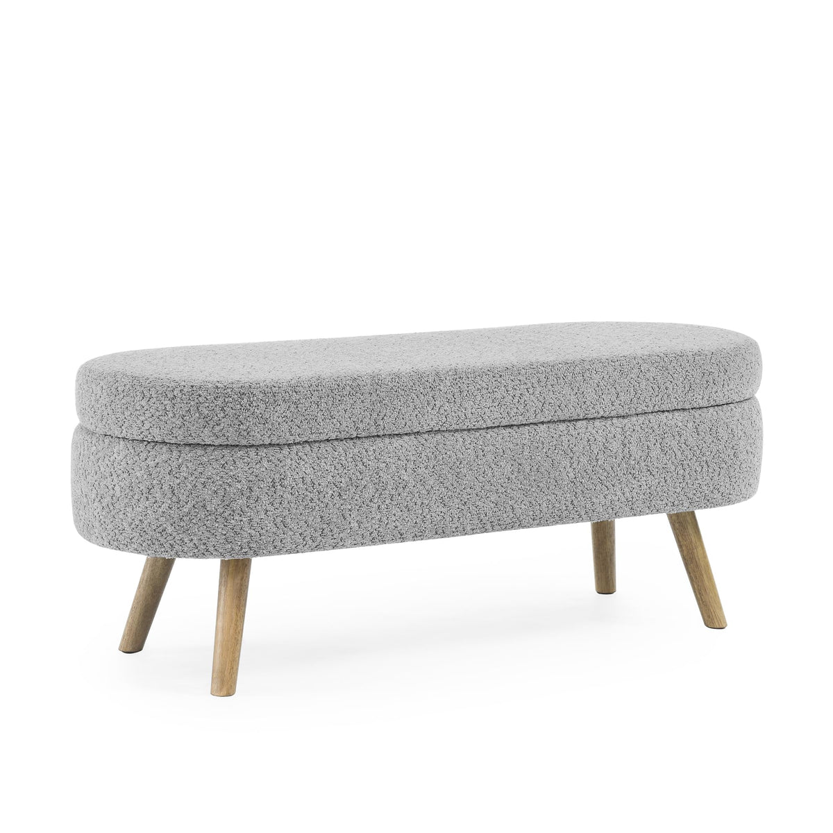 Oval Storage Bench with Rubber Wood Legs Gray Q84507
