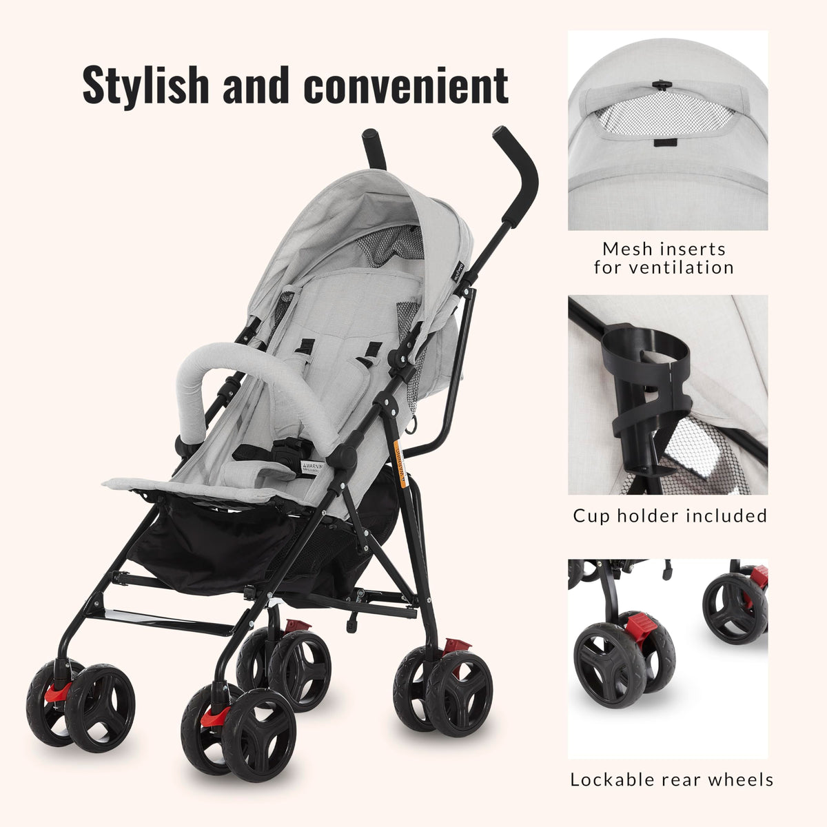 Light Gray Lightweight Baby Stroller with Compact Fold and Canopy S573
