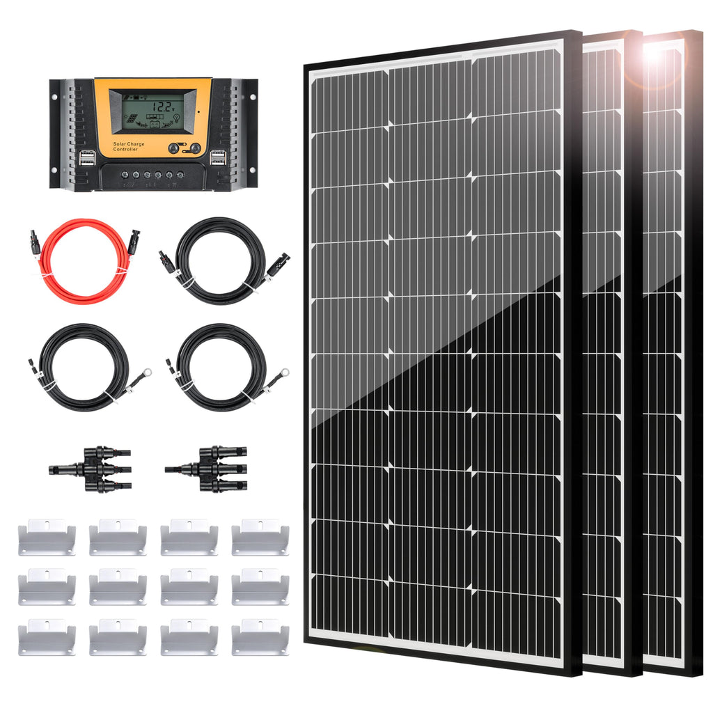 300 Watt 12 Volt Monocrystalline Solar Panel Kit with 40A PWM Charge Controller W339