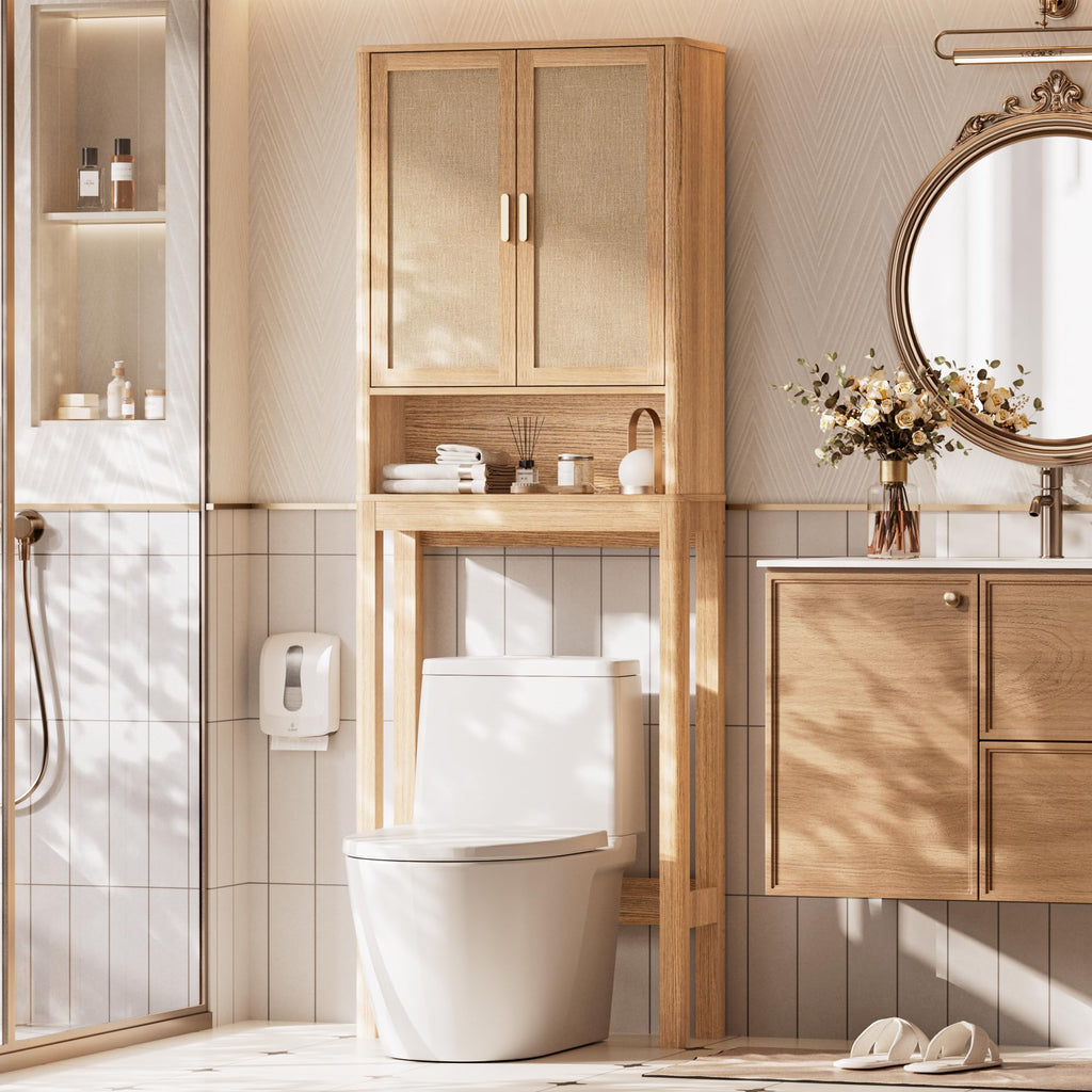 Over the Toilet Storage Cabinet with Rattan Doors S6020