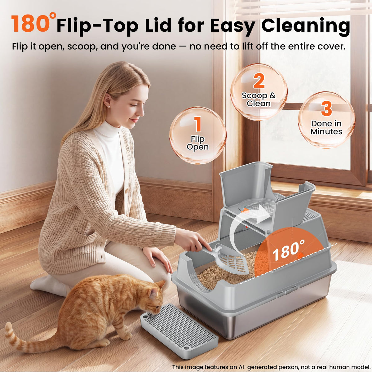 XL Stainless Steel Litter Box with Lid M6807