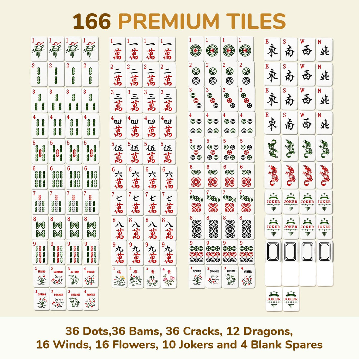 166 Mahjong Tiles 4 Racks 4 Pushers Mahjong Set Z845044