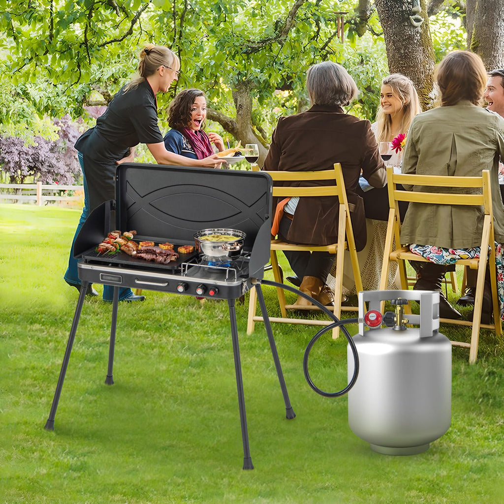 2-Burner Camping Stove with Removable Leg Stand T56598
