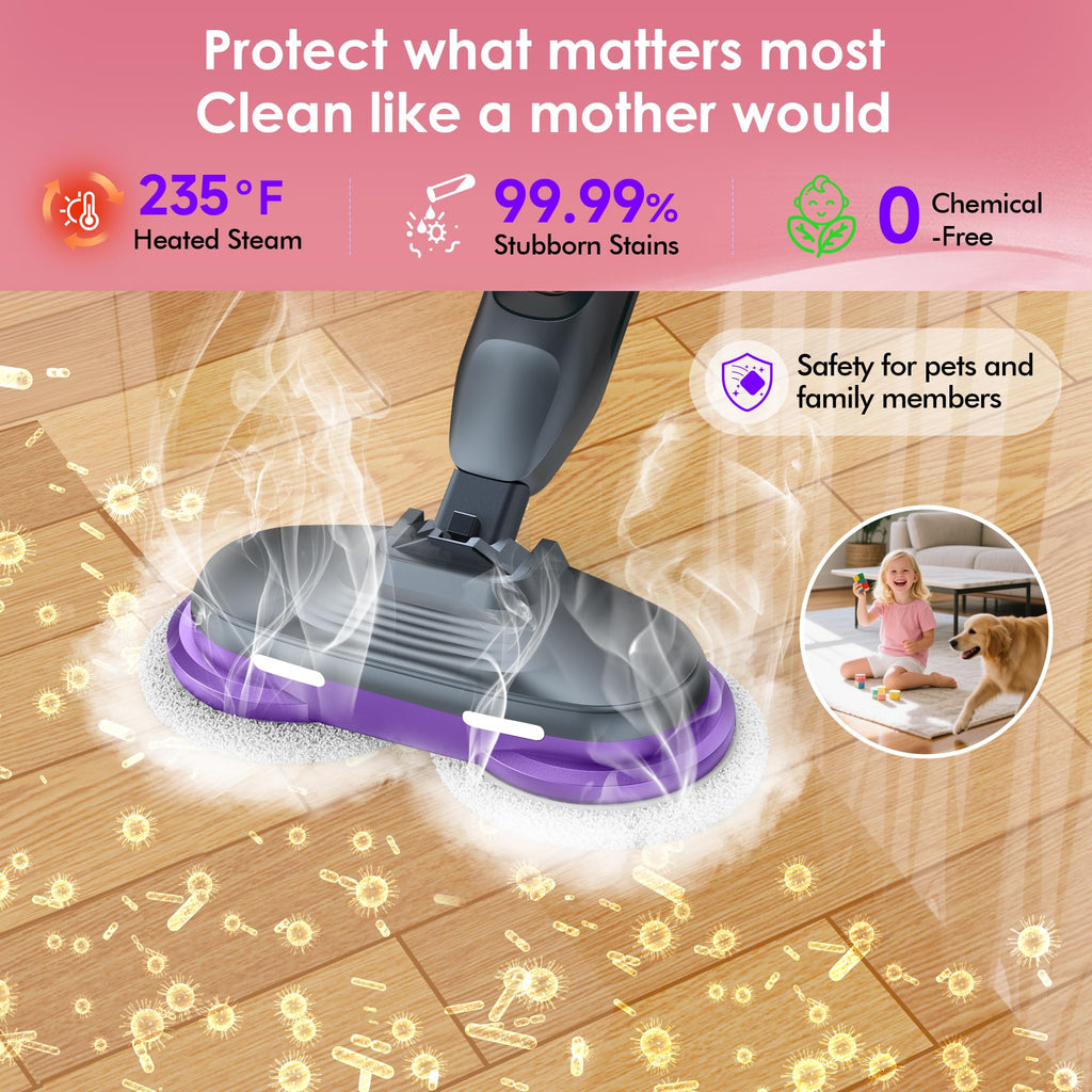 Rotating Scrub & Steam Mop with 6 Scrub Pads V806