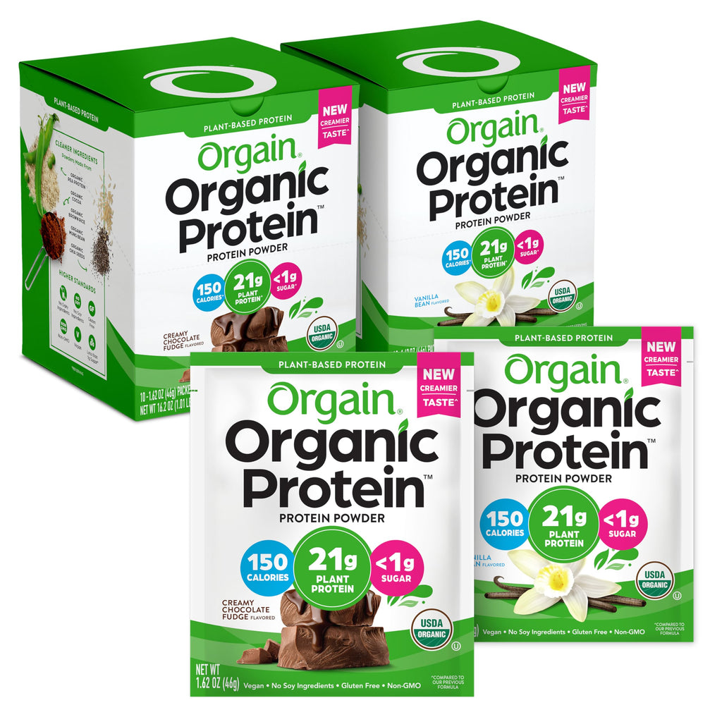 Organic Vegan Protein Powder Travel Packs Vanilla Bean and Chocolate Fudge 10 Packets Each J97353