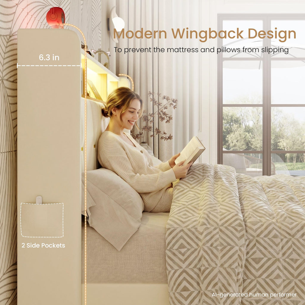 Full Size Bed Frame with 2-Tier Storage Headboard V3692