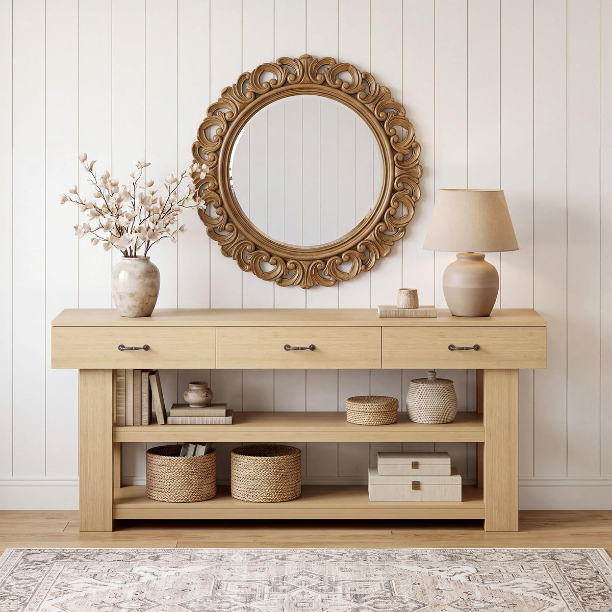 Oak Console Table with Drawers S6456
